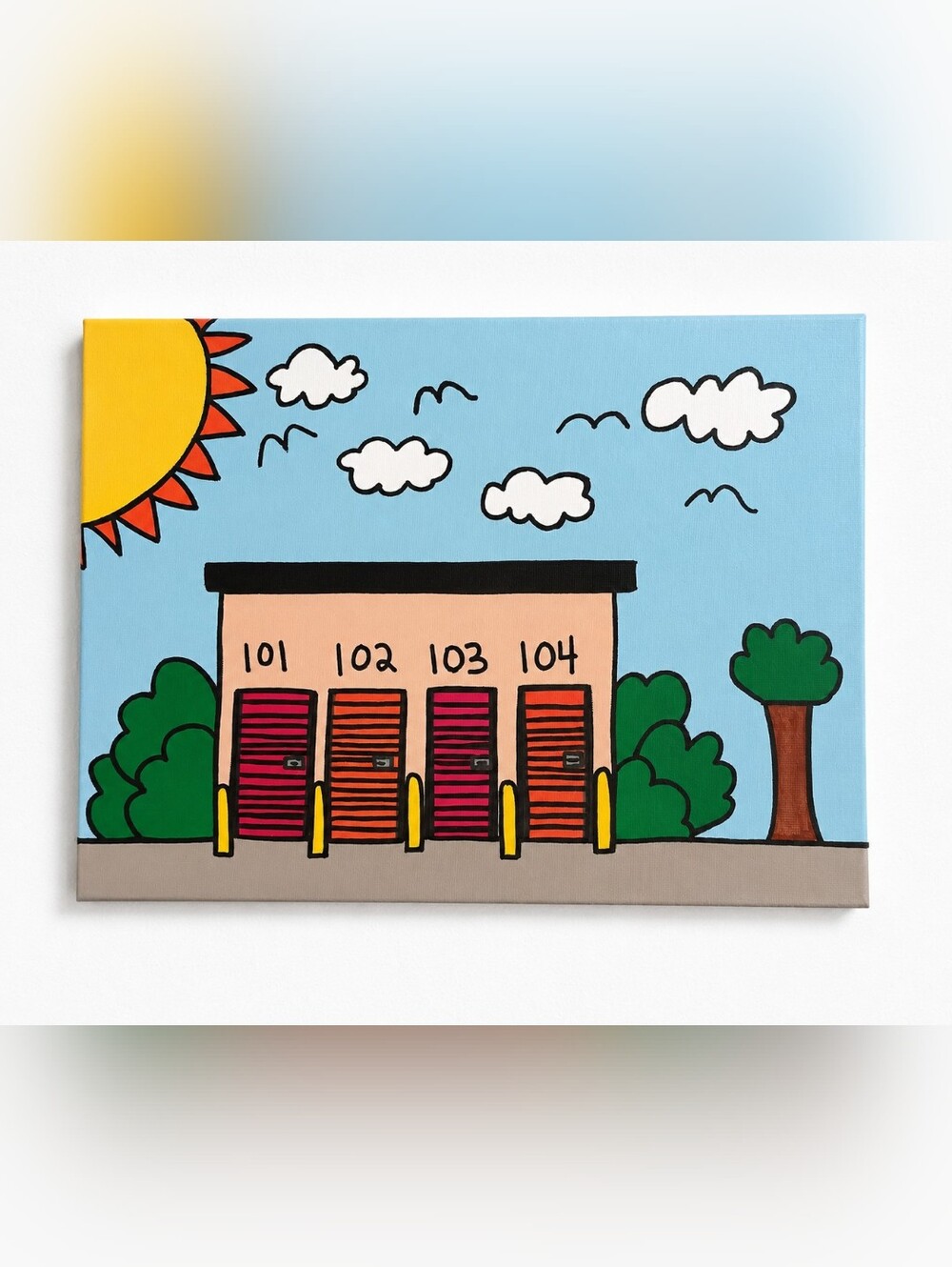 Original Hand-Painted Acrylic Canvas Art – Colorful Self Storage Facility Decor